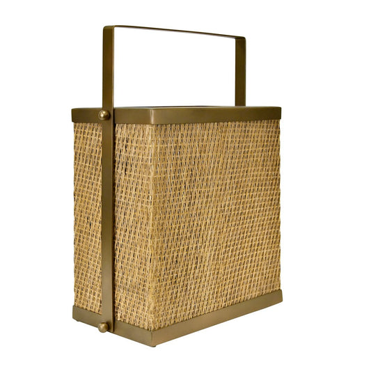 Worlds Away - Rectangle Woven Rattan Magazine Holder In Burnished Brass - NELSON view 1