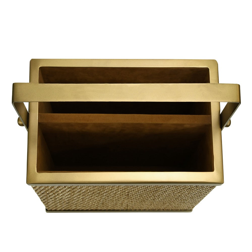 Worlds Away - Rectangle Woven Rattan Magazine Holder In Burnished Brass - NELSON view 4