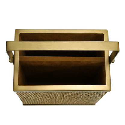 Worlds Away - Rectangle Woven Rattan Magazine Holder In Burnished Brass - NELSON view 4