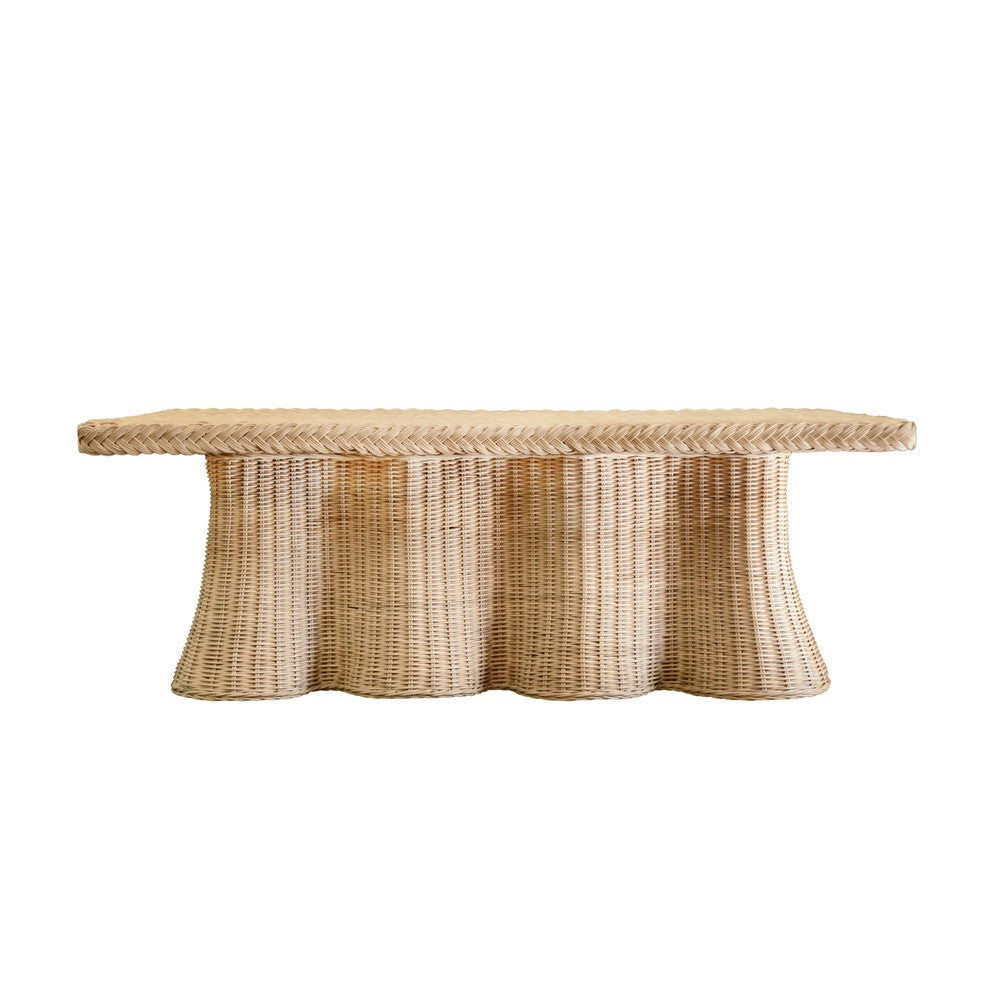Worlds Away - Rectangular Coffee Table With Braided Edge And Scallopped Skirt In Natural Woven Rattan - BRITNEY view 3