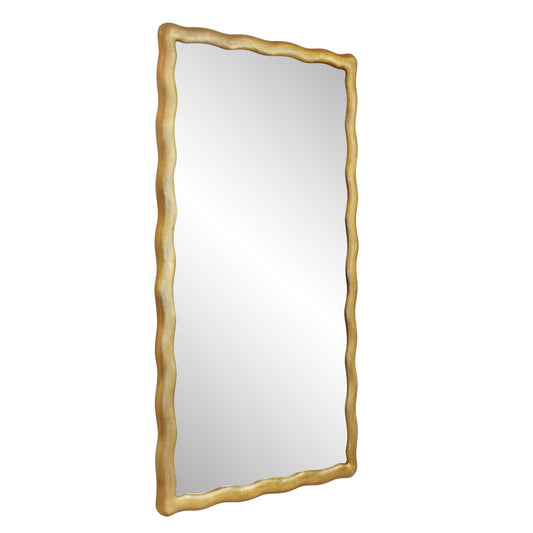 Worlds Away - Rectangular Mirror With Wavey Textured Frame In Brass - KYLO BBR view 1