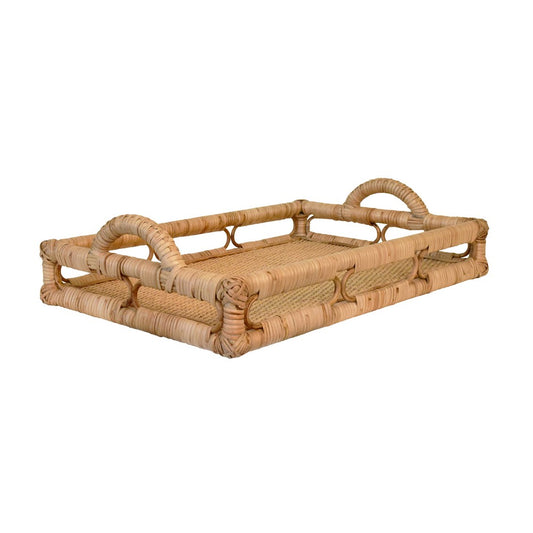 Worlds Away - Rectangular Natural Rattan Tray With Open Oval Detail Sides - TATUM view 1