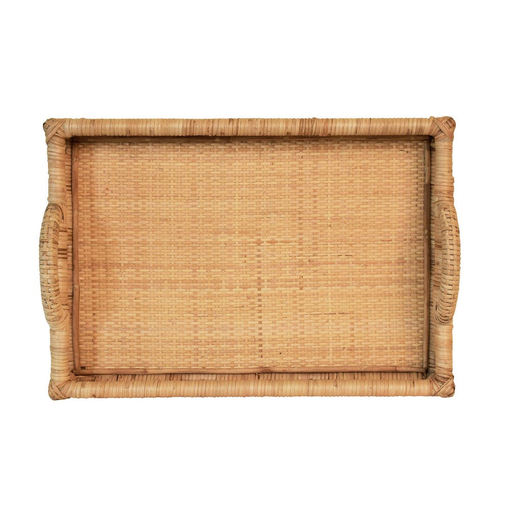 Worlds Away - Rectangular Natural Rattan Tray With Open Oval Detail Sides - TATUM view 3