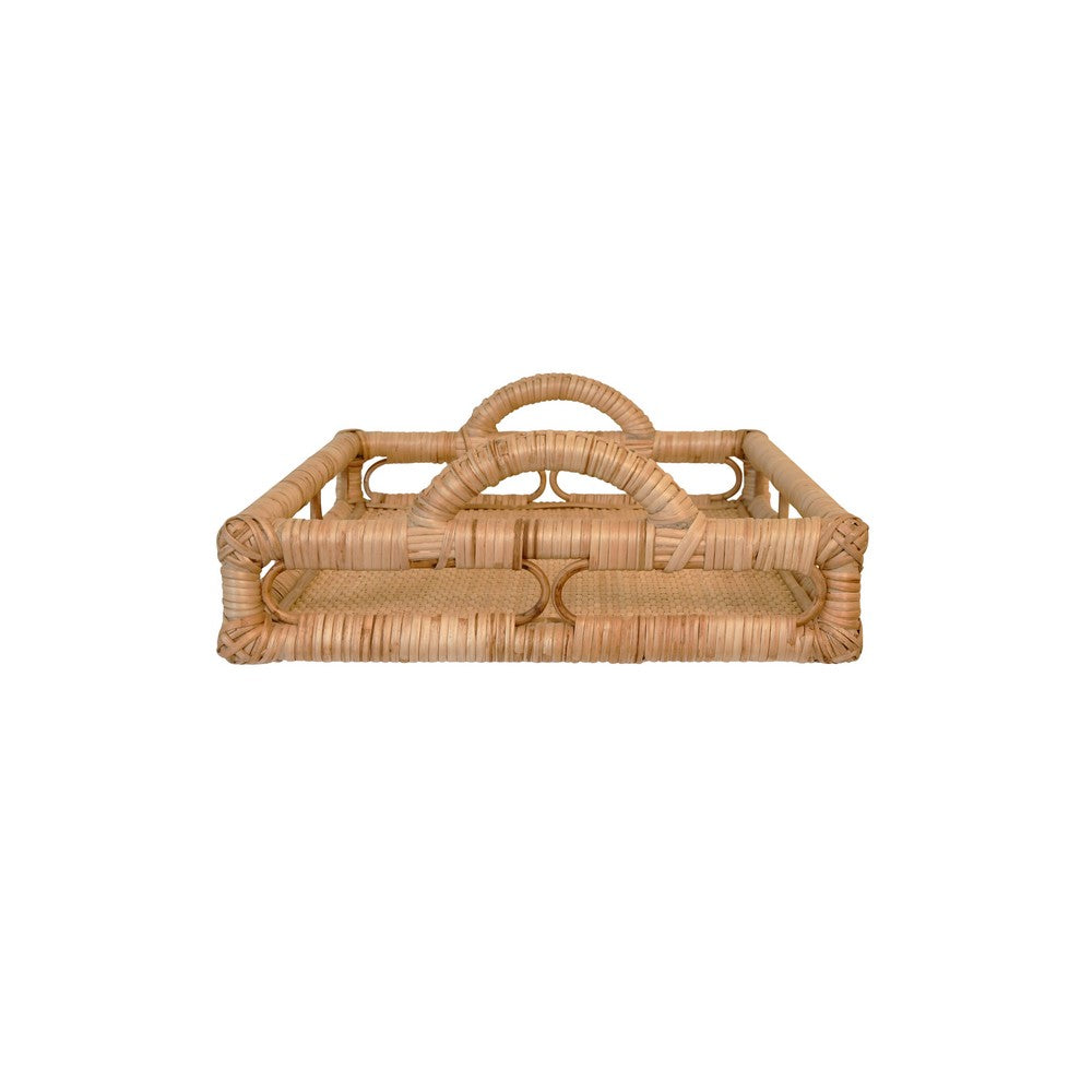 Worlds Away - Rectangular Natural Rattan Tray With Open Oval Detail Sides - TATUM view 4