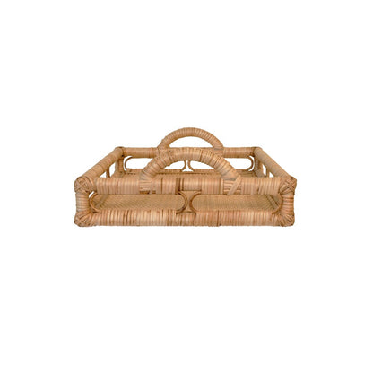 Worlds Away - Rectangular Natural Rattan Tray With Open Oval Detail Sides - TATUM view 4