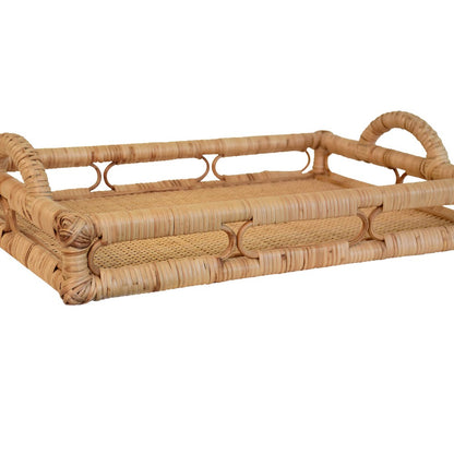 Worlds Away - Rectangular Natural Rattan Tray With Open Oval Detail Sides - TATUM view 5