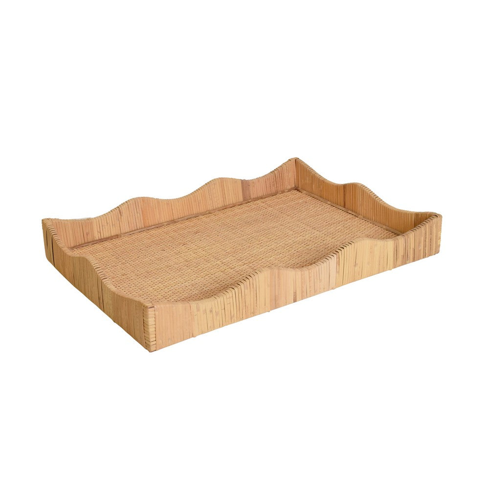 Worlds Away - Rectangular Natural Rattan Wrapped Tray With Wave Shaped Edge - WAVEY LG view 1