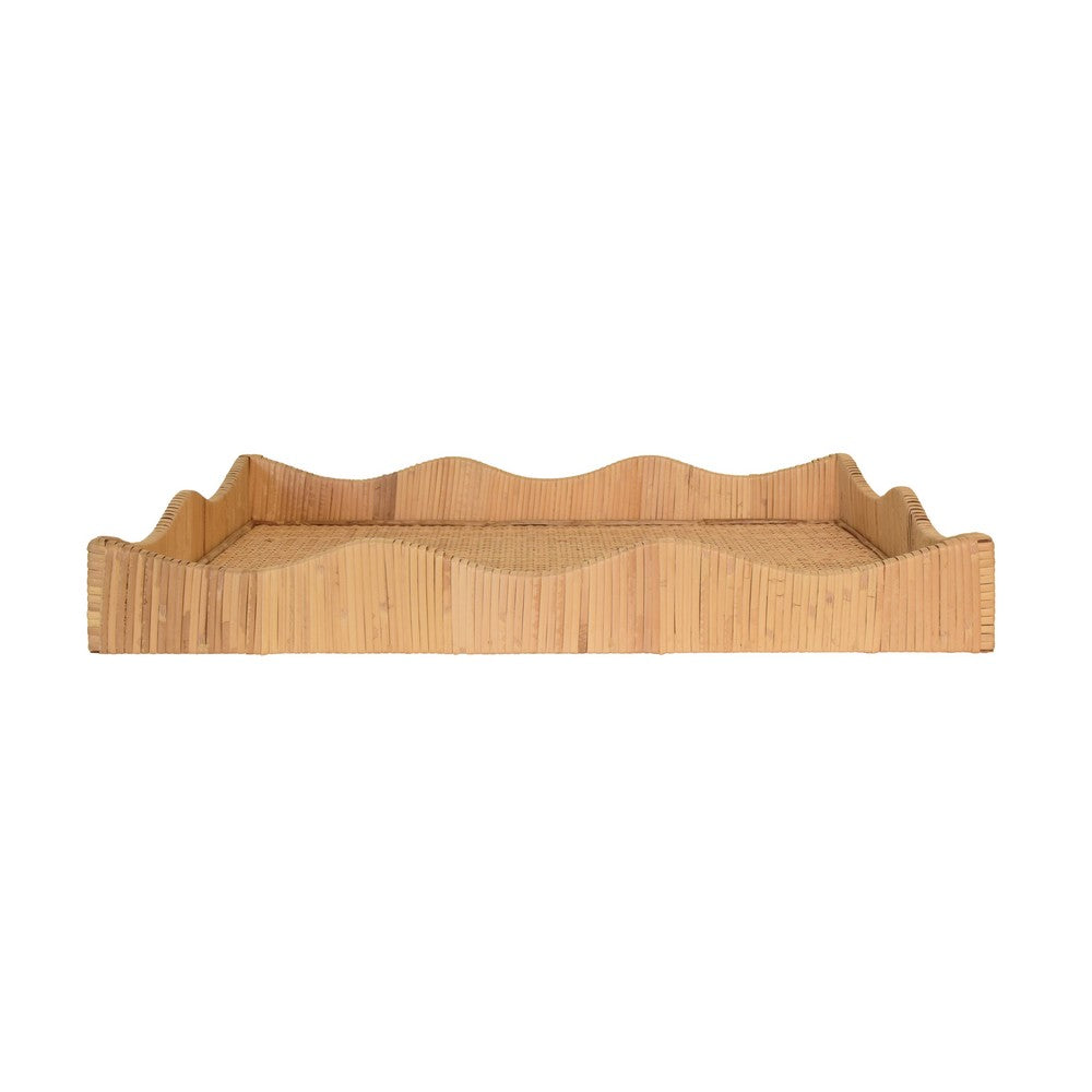 Worlds Away - Rectangular Natural Rattan Wrapped Tray With Wave Shaped Edge - WAVEY LG view 2