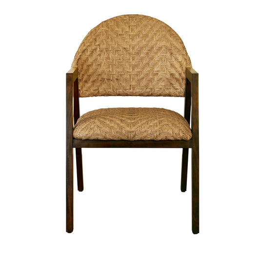 Worlds Away - Round Back Armed Dining Chair With Woven Rattan Seat And Back Rest - WALTER view 2