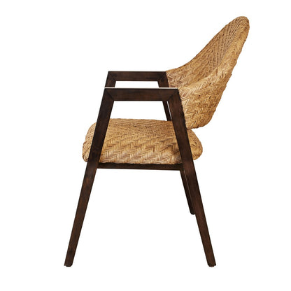 Worlds Away - Round Back Armed Dining Chair With Woven Rattan Seat And Back Rest - WALTER view 3