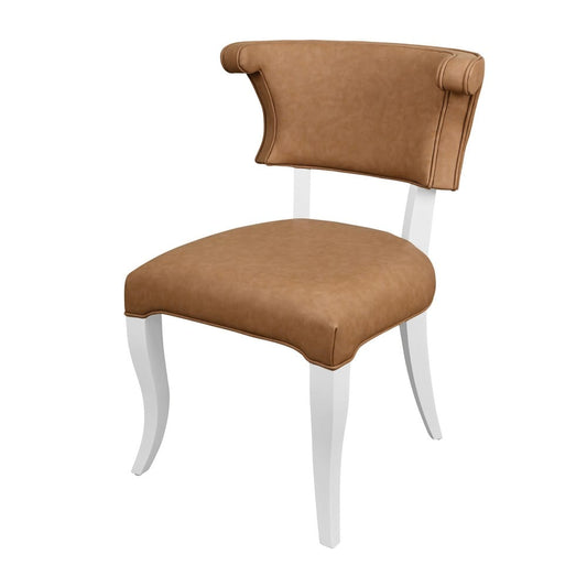 Worlds Away - Round Back Dining Chair With Matte White Lacquer Legs Upholstered In Camel Faux Leather - ELOISE CML view 1