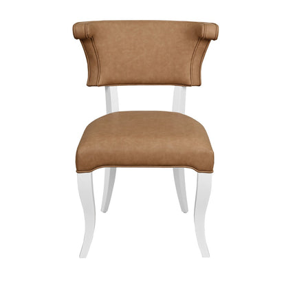 Worlds Away - Round Back Dining Chair With Matte White Lacquer Legs Upholstered In Camel Faux Leather - ELOISE CML view 2