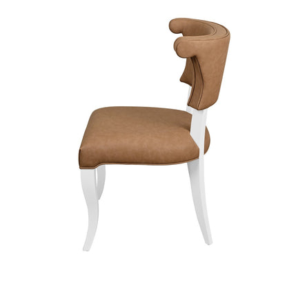 Worlds Away - Round Back Dining Chair With Matte White Lacquer Legs Upholstered In Camel Faux Leather - ELOISE CML view 3