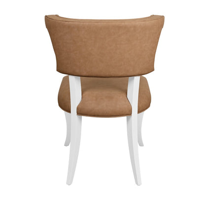 Worlds Away - Round Back Dining Chair With Matte White Lacquer Legs Upholstered In Camel Faux Leather - ELOISE CML view 4