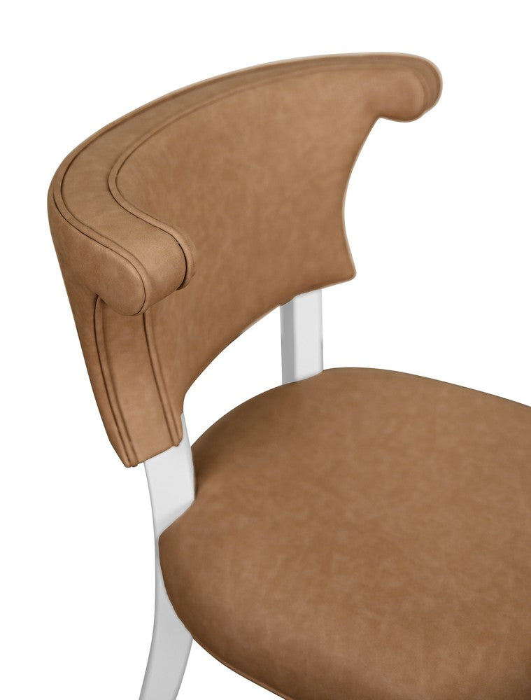 Worlds Away - Round Back Dining Chair With Matte White Lacquer Legs Upholstered In Camel Faux Leather - ELOISE CML view 5