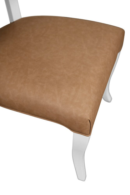 Worlds Away - Round Back Dining Chair With Matte White Lacquer Legs Upholstered In Camel Faux Leather - ELOISE CML view 6