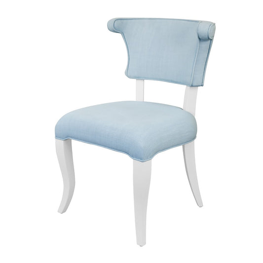 Worlds Away - Round Back Dining Chair With Matte White Lacquer Legs Upholstered In Performance Light Blue Linen - ELOISE LB view 1