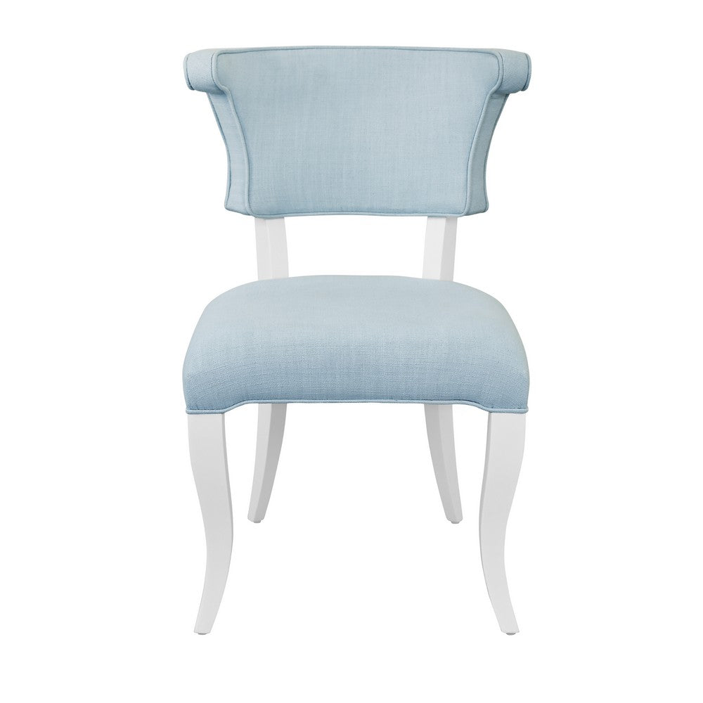 Worlds Away - Round Back Dining Chair With Matte White Lacquer Legs Upholstered In Performance Light Blue Linen - ELOISE LB view 2