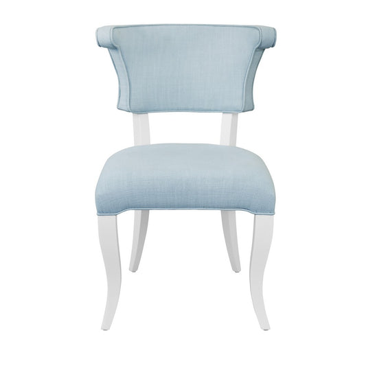 Worlds Away - Round Back Dining Chair With Matte White Lacquer Legs Upholstered In Performance Light Blue Linen - ELOISE LB view 2