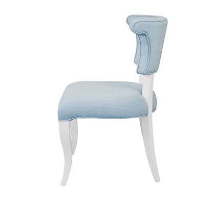 Worlds Away - Round Back Dining Chair With Matte White Lacquer Legs Upholstered In Performance Light Blue Linen - ELOISE LB view 3