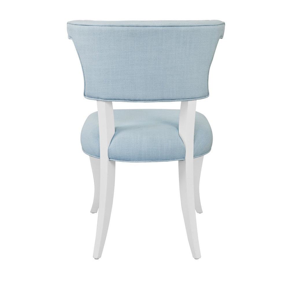Worlds Away - Round Back Dining Chair With Matte White Lacquer Legs Upholstered In Performance Light Blue Linen - ELOISE LB view 4
