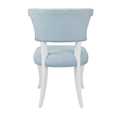 Worlds Away - Round Back Dining Chair With Matte White Lacquer Legs Upholstered In Performance Light Blue Linen - ELOISE LB view 4