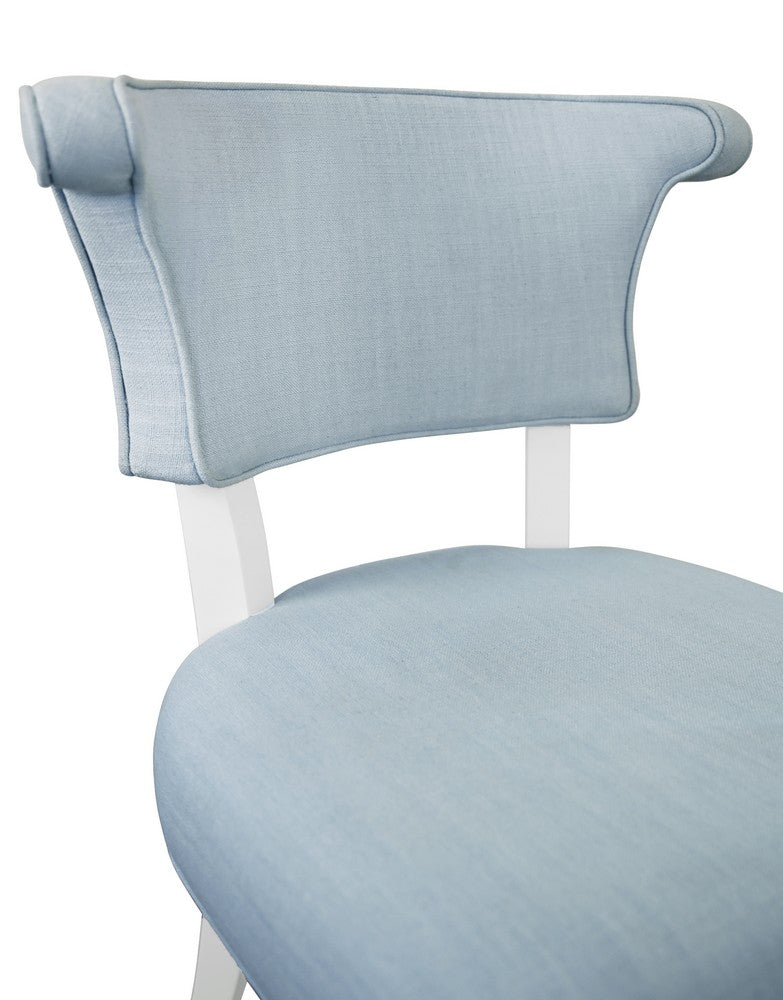 Worlds Away - Round Back Dining Chair With Matte White Lacquer Legs Upholstered In Performance Light Blue Linen - ELOISE LB view 5