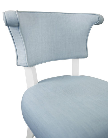 Worlds Away - Round Back Dining Chair With Matte White Lacquer Legs Upholstered In Performance Light Blue Linen - ELOISE LB view 5