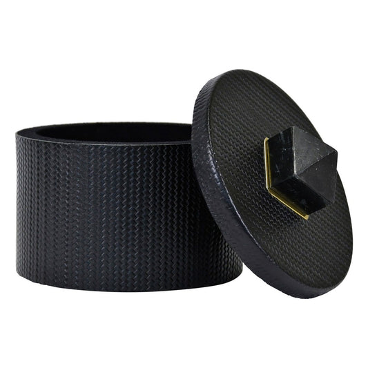 Worlds Away - Round Black Faux Leather Container With Stone Handle - Black - DENVER view 2