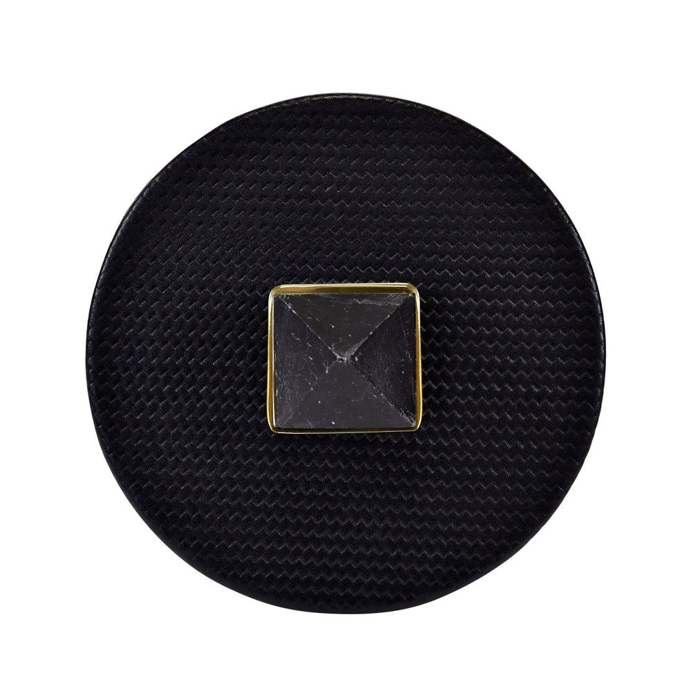 Worlds Away - Round Black Faux Leather Container With Stone Handle - Black - DENVER view 3