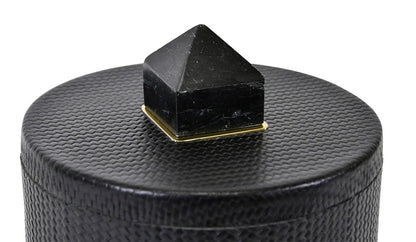 Worlds Away - Round Black Faux Leather Container With Stone Handle - Black - DENVER view 4