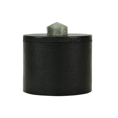 Worlds Away - Round Black Faux Leather Container With Stone Handle - Black - MARLENE view 1
