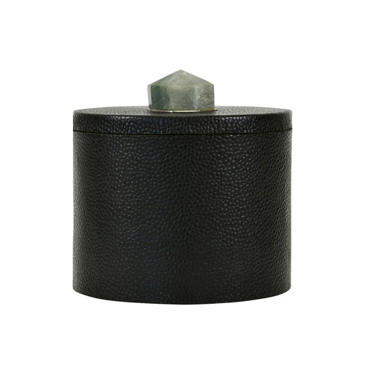 Worlds Away - Round Black Faux Leather Container With Stone Handle - Black - MARLENE view 1