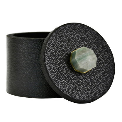 Worlds Away - Round Black Faux Leather Container With Stone Handle - Black - MARLENE view 3
