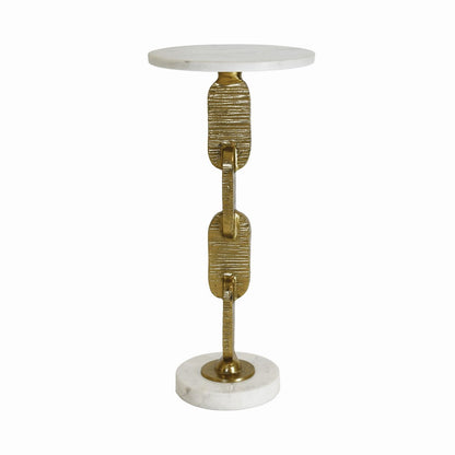 Worlds Away - Round Cigar Table With Interlocking Hammered Brass Base And White Marble Top - VENTURA view 1