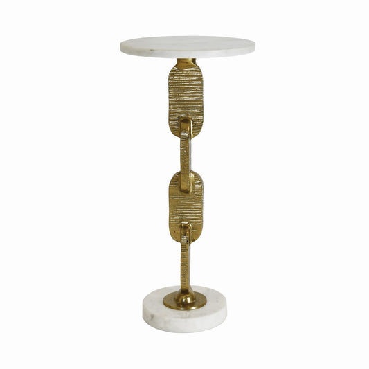 Worlds Away - Round Cigar Table With Interlocking Hammered Brass Base And White Marble Top - VENTURA view 1
