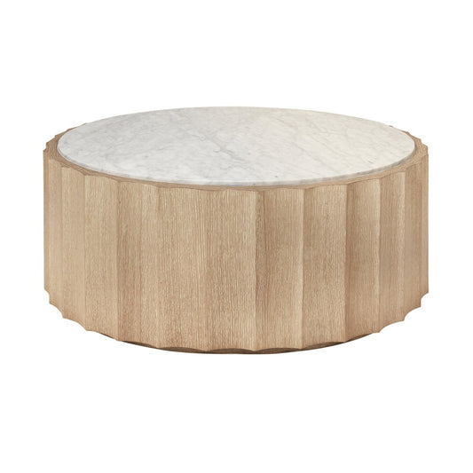 Worlds Away - Round Coffee Table With Fluted Detail In Cerused Oak With White Carrara Marble Top - MOORE CO view 1