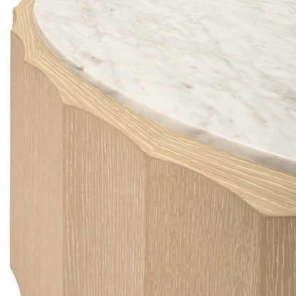 Worlds Away - Round Coffee Table With Fluted Detail In Cerused Oak With White Carrara Marble Top - MOORE CO view 3