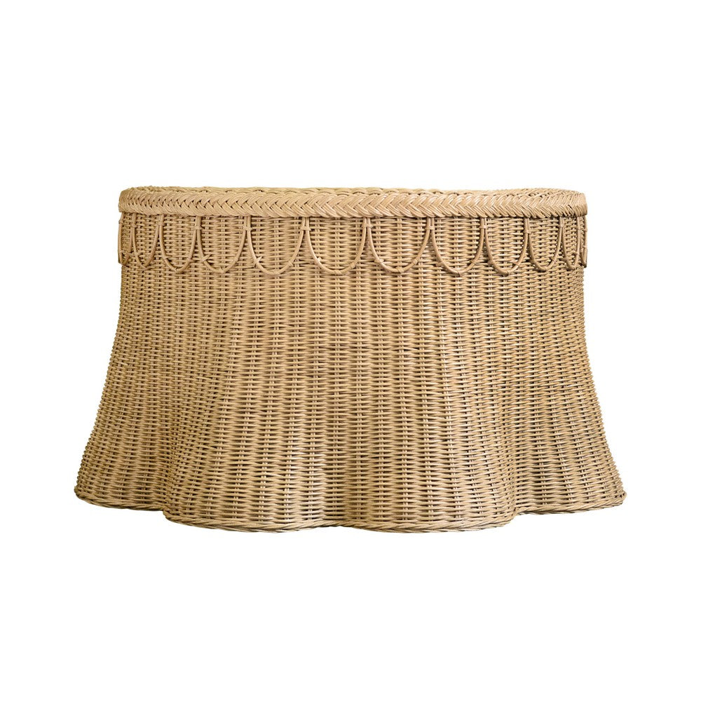 Worlds Away - Round Coffee Table With Scalloped Detail In Natural Woven Rattan - GIADA view 1