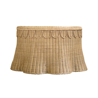 Worlds Away - Round Coffee Table With Scalloped Detail In Natural Woven Rattan - GIADA view 1