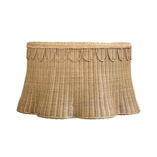 Worlds Away - Round Coffee Table With Scalloped Detail In Natural Woven Rattan - GIADA view 1