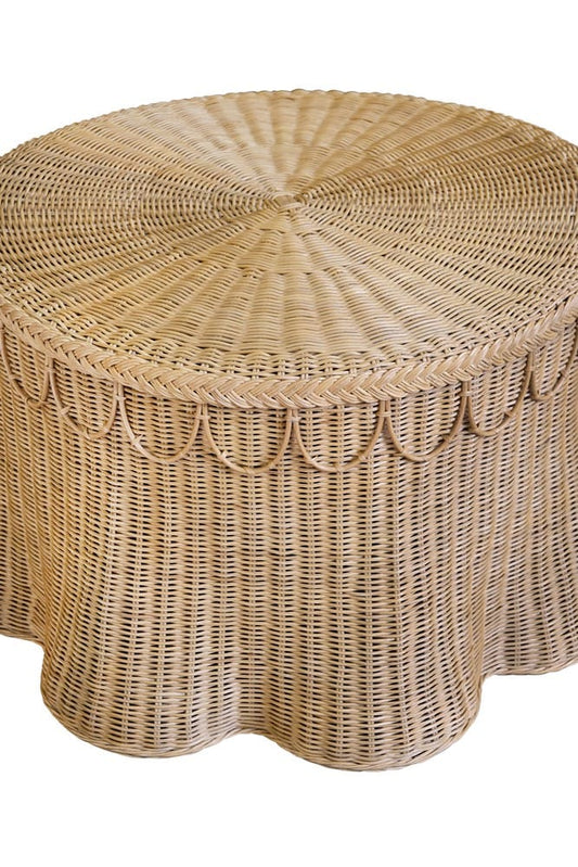 Worlds Away - Round Coffee Table With Scalloped Detail In Natural Woven Rattan - GIADA view 2