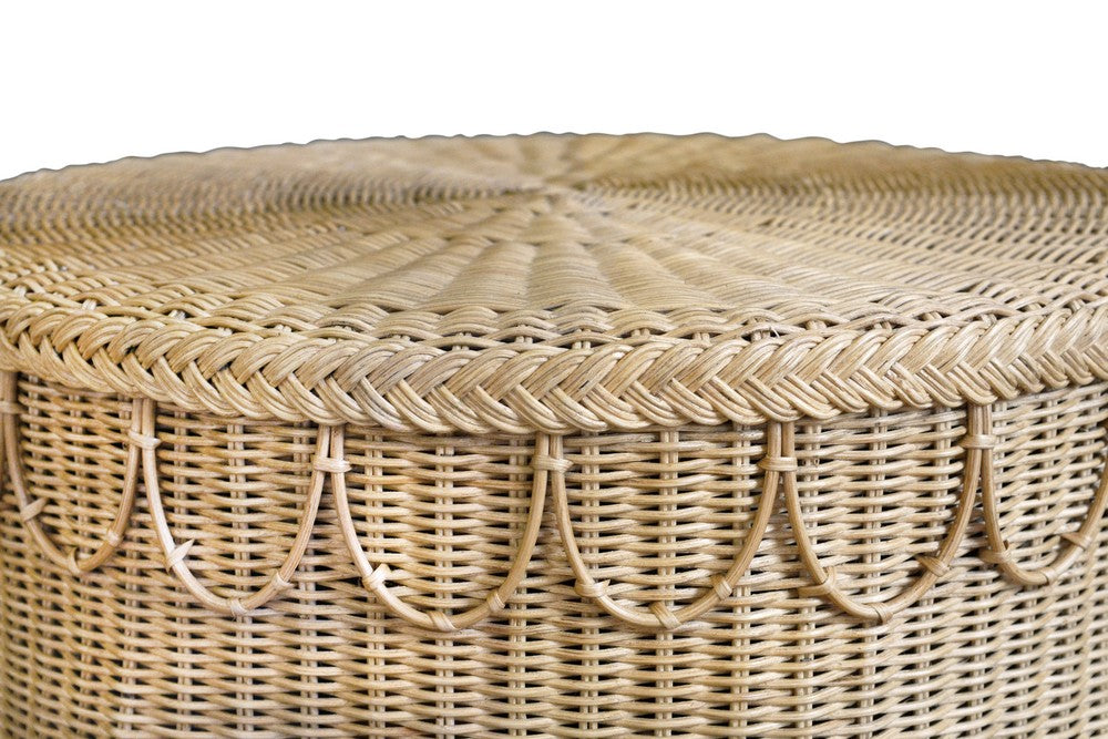 Worlds Away - Round Coffee Table With Scalloped Detail In Natural Woven Rattan - GIADA view 3