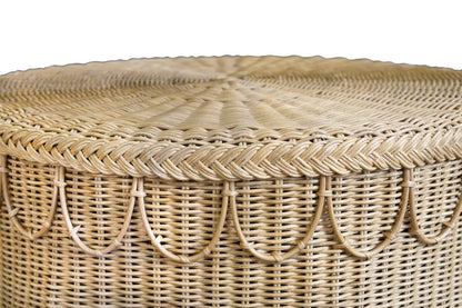 Worlds Away - Round Coffee Table With Scalloped Detail In Natural Woven Rattan - GIADA view 3