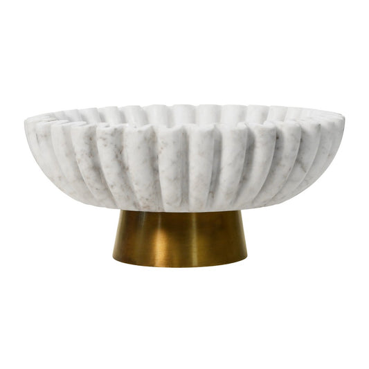Worlds Away - Round Fluted White Marble Bowl With Brass Base - AUGIE view 1