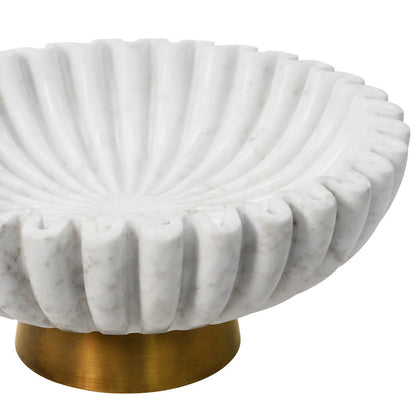 Worlds Away - Round Fluted White Marble Bowl With Brass Base - AUGIE view 3