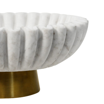 Worlds Away - Round Fluted White Marble Bowl With Brass Base - AUGIE view 4