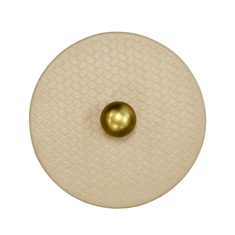 Worlds Away - Round Ivory Faux Leather Container With Brass Ball Handle - EMMA view 4