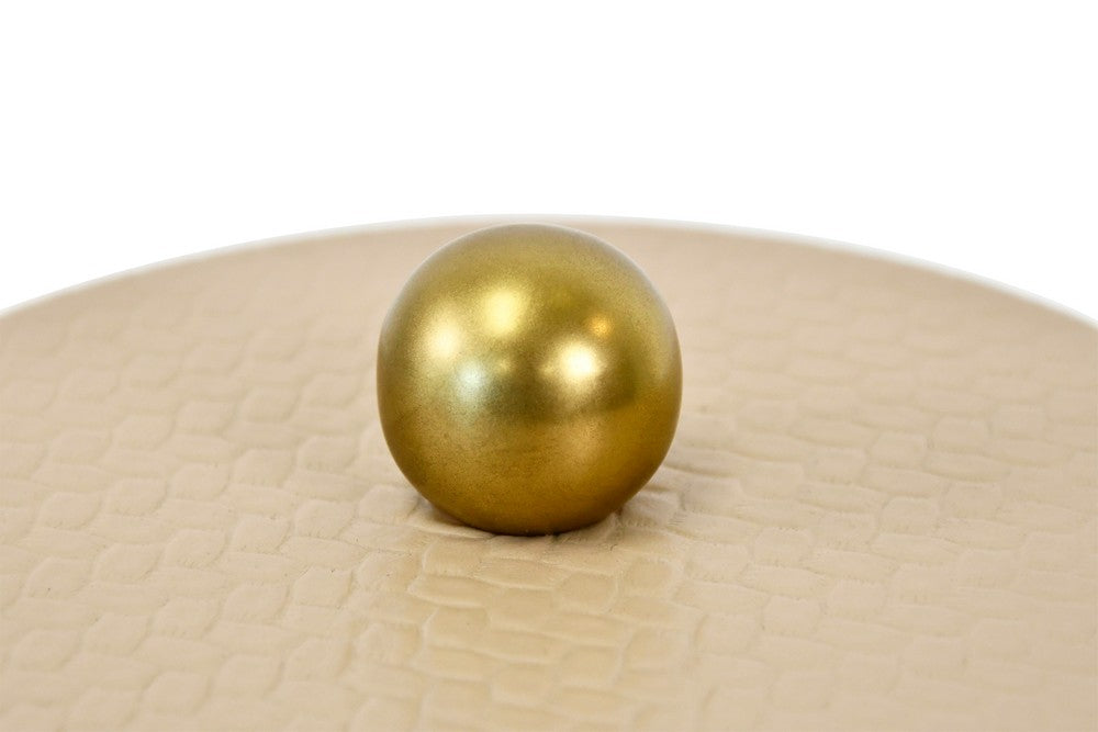 Worlds Away - Round Ivory Faux Leather Container With Brass Ball Handle - EMMA view 5