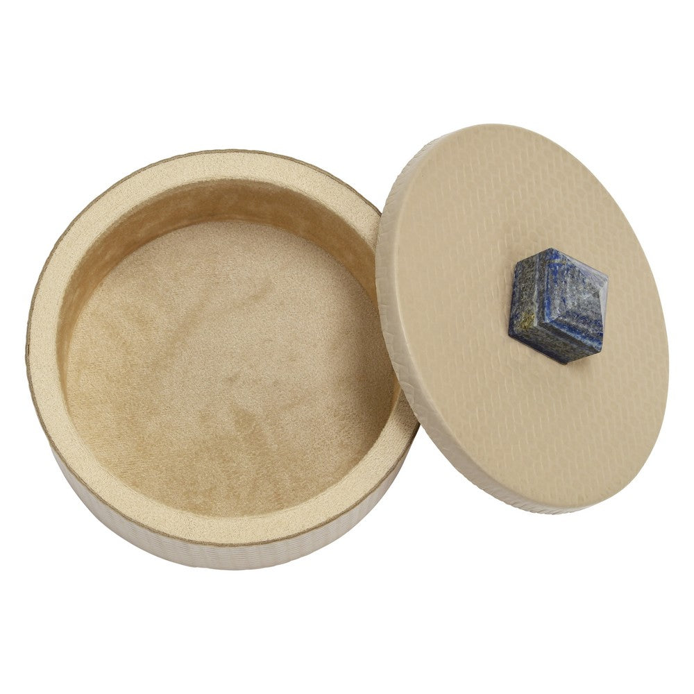 Worlds Away - Round Ivory Faux Leather Container With ... Stone Handle - HOLLY view 3
